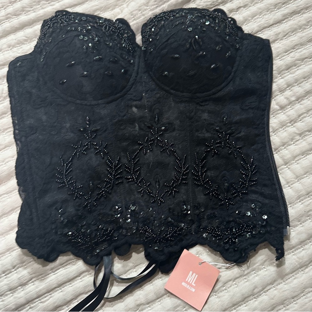 Miss Lola Black Embellished Blouse